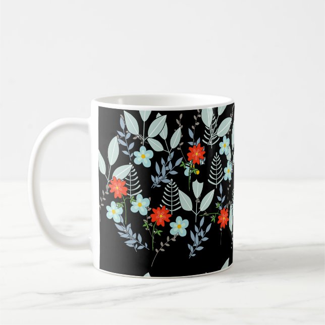 Mug Fleur rouge + Feuilles noires (Gauche)