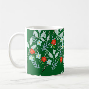 Mug Fleur rouge + feuilles vertes