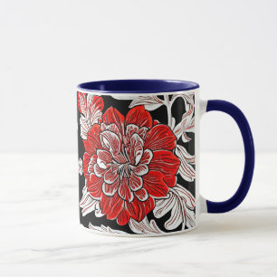Mug Fleur rouge noir et blanc Art Nouveau
