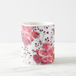 Mug Fleur rouge rose sur blanc.