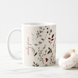 Mug Fleur sauvage de Noël moderne Nom Monogram Motif