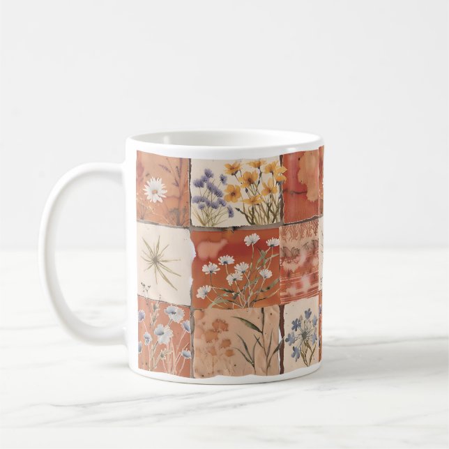 Mug Fleur sauvage en terre cuite Patchwork Rustique Bo (Gauche)