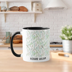 Mug Fleur sauvage minimale Élégant café noir de Noël