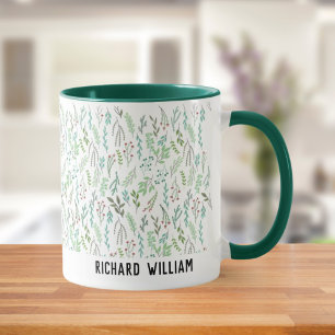 Mug Fleur sauvage minimale Élégant café vert de Noël