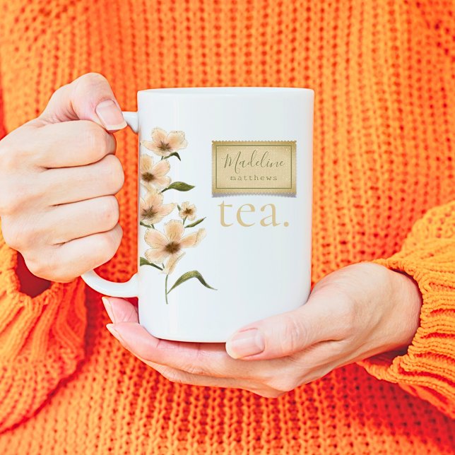 Mug Fleur sauvage Nom personnalisé Thé à Timbre Floral (Elegant monogram name wildflower shabby chic vintage floral stamp personalized custom tea coffee mug)