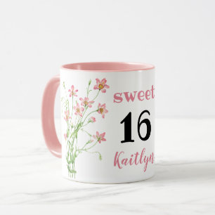Mug Fleur sauvage rose sucré 16 Anniversaire Personnal