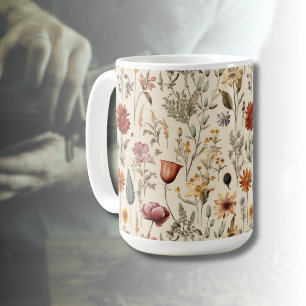 Mug Fleur sauvage séchée vintage bordeaux rose jaune