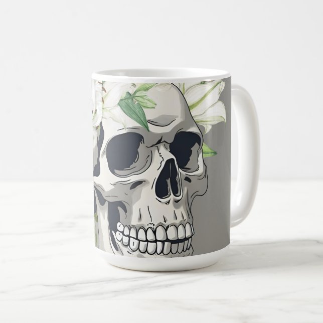 Mug Fleur silencieuse : Crâne et Lys blancs (Devant droit)