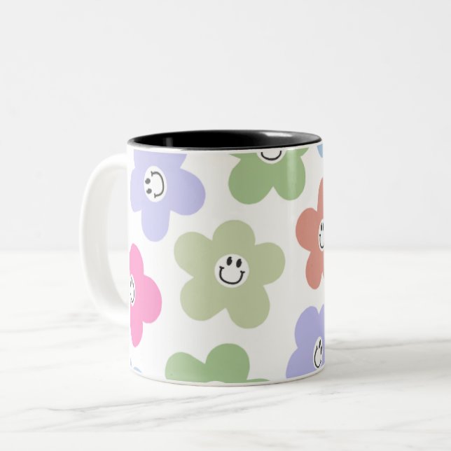 mug fleur smiley mignon / esthétique pastel de mar (Devant gauche)