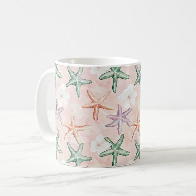Mug Fleur tropicale pêche vert orange étoile de mer vi (Devant gauche)