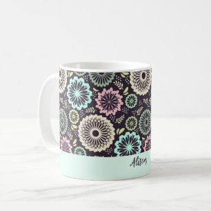 Mug Fleur turquoise rose pastel douce Vintage Nom flor