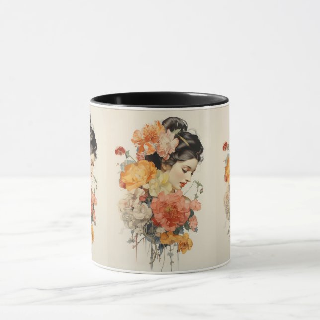 Mug Fleur vintage et femme (Centre)