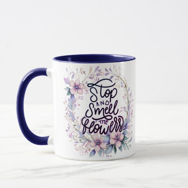 Mug Fleur violette arrêtez-vous et respirez les fleurs (Gauche)