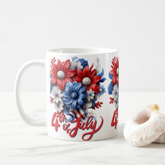 Mug Fleurs 4 juillet en bleu blanc et bleu patriotique