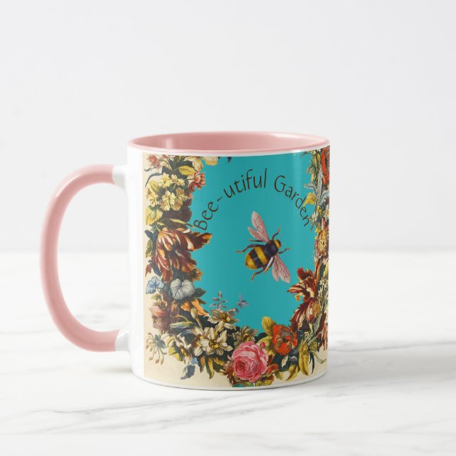 MUG FLEURS, ABEILLE À MIEL DANS LE CIEL BLEU FLORAL AP (Gauche)