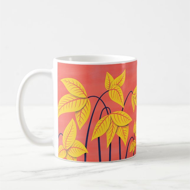 Mug Fleurs Abstraites Coral Jaune Floral Art géométriq (Gauche)