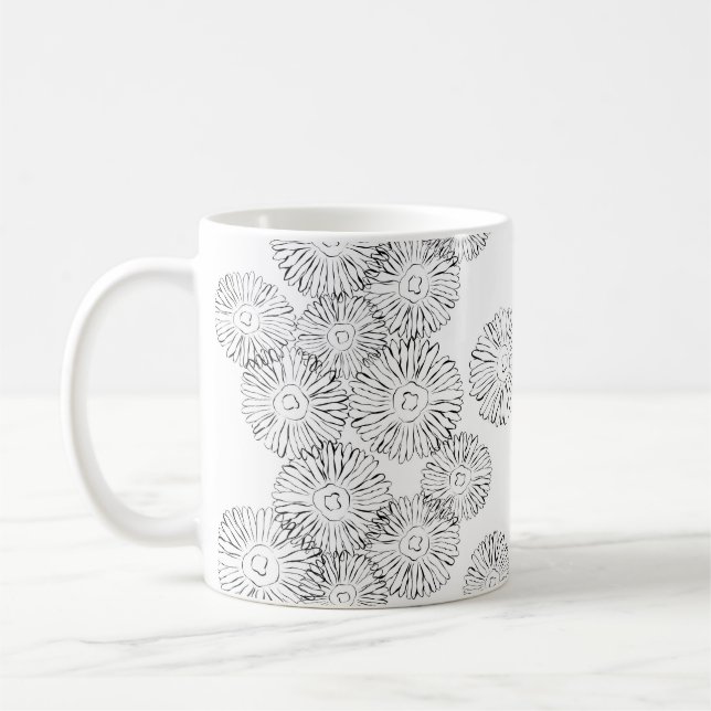 Mug Fleurs abstraites de printemps noir et blanc (Gauche)
