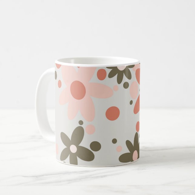 Mug Fleurs Abstraites en corail, pêche et vert (Devant gauche)