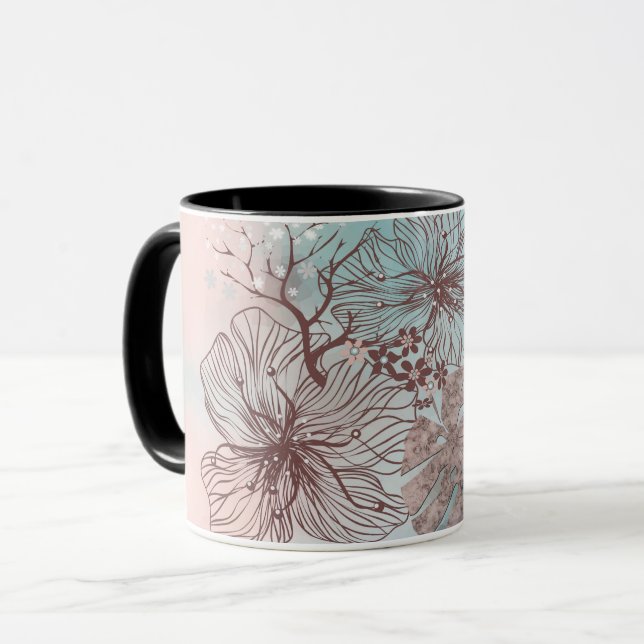 Mug Fleurs abstraites esquissées feuilles dégradé flor (Devant gauche)