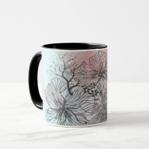 Mug Fleurs abstraites esquissées feuilles dégradé flor