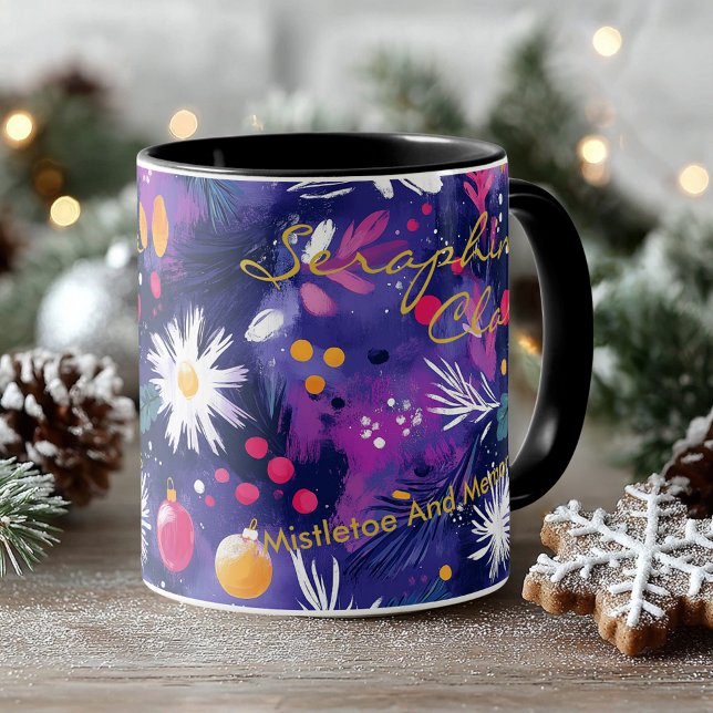 Mug Fleurs abstraites festives avec ornements de Noël (Créateur téléchargé)