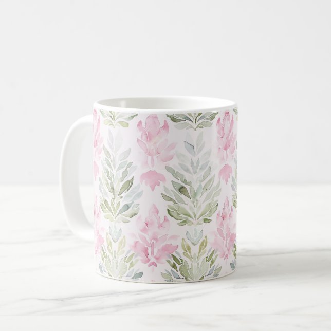 Mug Fleurs Abstraites Florales Vert Rose (Devant gauche)