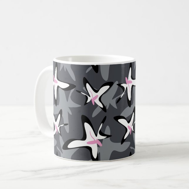Mug Fleurs abstraites modernes grises roses (Devant gauche)