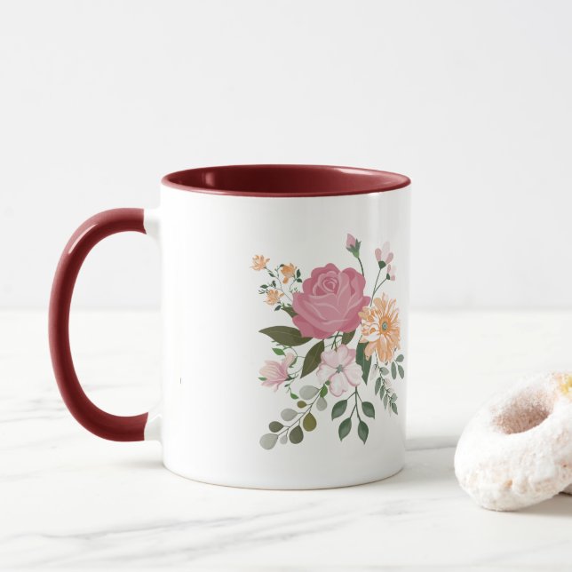 Mug Fleurs aquarelle  (Avec donut)