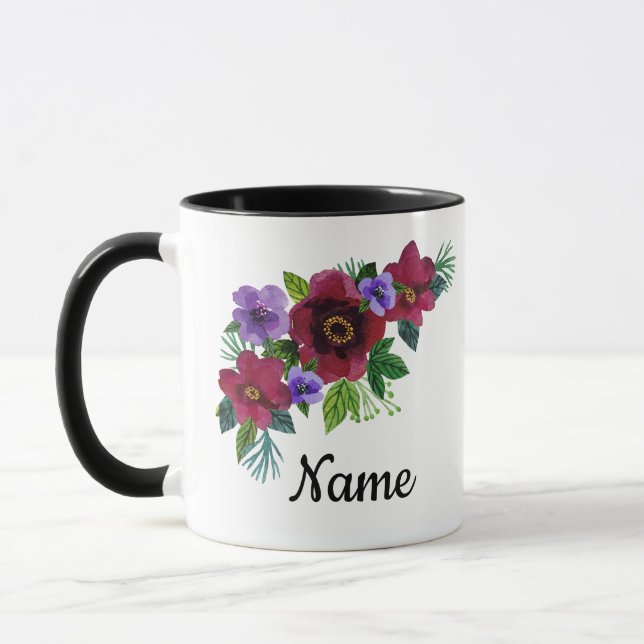 Mug Fleurs aquarelle couronne florale romantique lumin (Gauche)