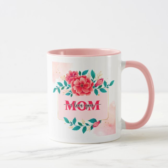 Mug Fleurs Aquarelle Élégantes "MAMAN JE T'AIME" Mère (Droite)