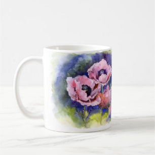 Mug Fleurs aquarelle poppy rose illustration fleurs