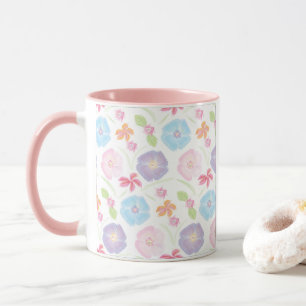 Mug Fleurs Aquarelle Rose doux, Bleu, Romantique