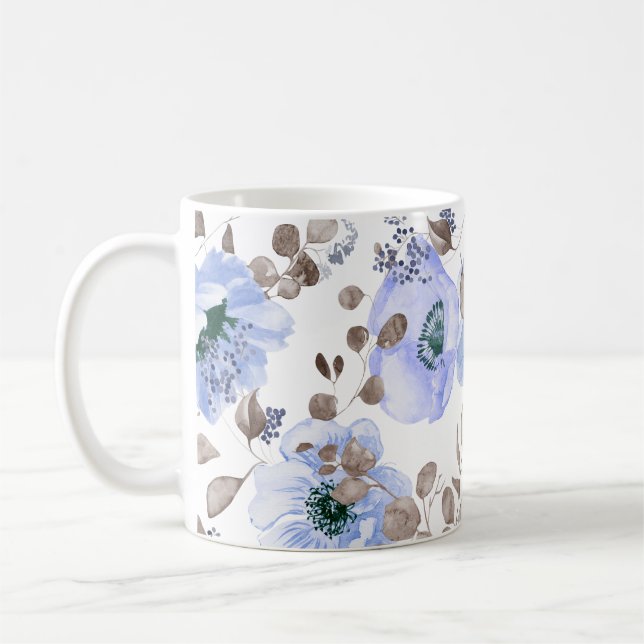 Mug Fleurs Aquarelles Bleues Chic (Gauche)