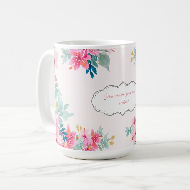 Mug Fleurs aquarelles chic, message motivationnel   (Devant gauche)