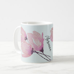 Mug Fleurs Aquarelles Élégantes En Rose Pâle, Touche D
