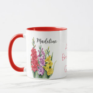 Mug Fleurs aquarelles Gladiolus Août Fleur de naissanc