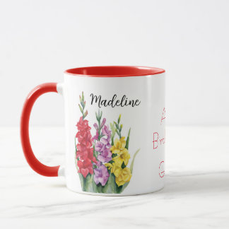 Mug Fleurs aquarelles Gladiolus Août Fleur de naissanc