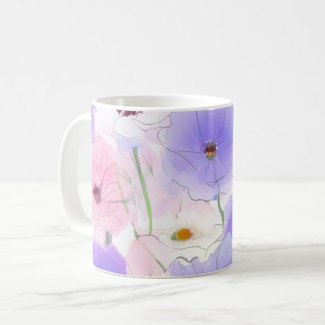 Mug Fleurs aquarelles pastel  (Devant gauche)