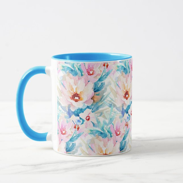 Mug Fleurs aquarelles rose et bleu (Gauche)