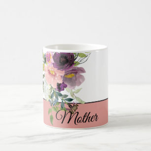 Mug Fleurs aquarelles rose et violet personnalisables
