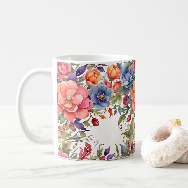 Mug Fleurs aquarelles sereines PD  (Avec donut)