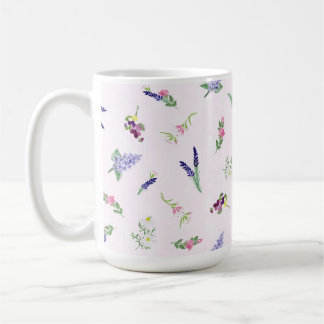 Mug Fleurs aquarelles sur texture de dentelle rose pâl