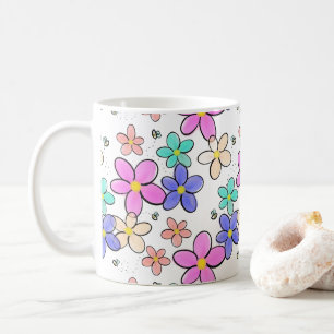 Mug fleurs arc-en-ciel colorées lumineuses abeilles bo