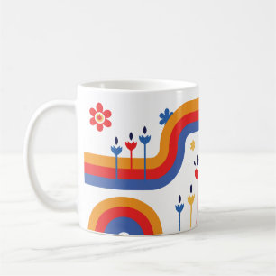 Mug Fleurs arc-en-ciel rétro Les années 70 coloré in