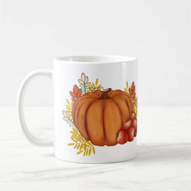 Mug Fleurs avec Citrouille et pommes. Thanksgiving (Gauche)