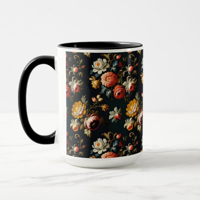 Mug Fleurs baroques ornées sur fond noir (Gauche)