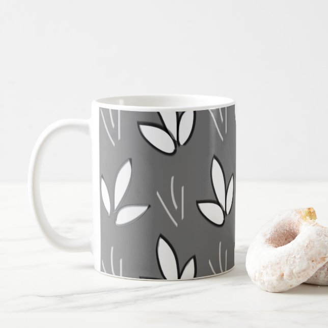 Mug Fleurs blanches aquarelle grises élégantes (Avec donut)
