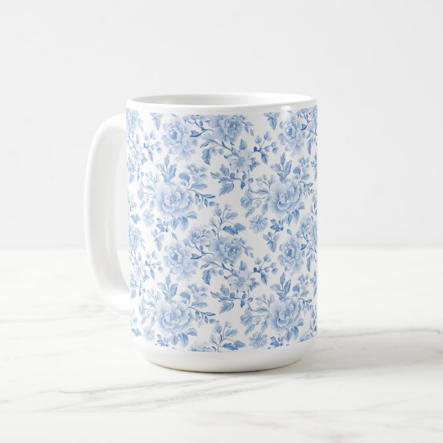 Mug Fleurs blanches bleues romantiques (Devant gauche)