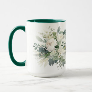 Mug Fleurs blanches botaniques aquarelle verdure