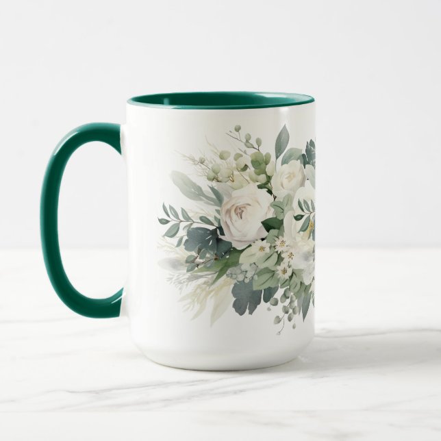 Mug Fleurs blanches botaniques aquarelle verdure  (Gauche)